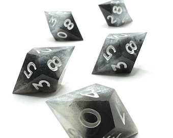 Handmade Resin Vampire Dice Set – Black, Silver, Fang d10s for RPGs