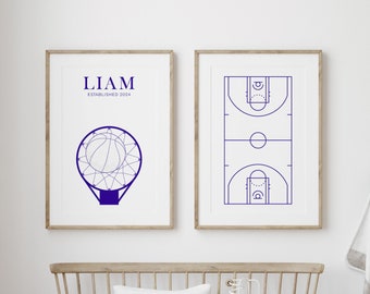 Basketball Nursery Art Print: Personalized Sports Decor (Set of 2) (Digital Download)