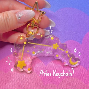 Aries keychain, Acrylic charm, sparkly keychain, cute charm, zodiac keychain, acrylic keychain, key charm, birthday gift, Aries gifts