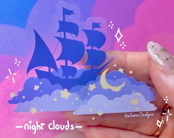 Ship sticker, cloud sticker, celestial gift, clear sticker, waterproof sticker, aesthetic sticker, dreamy sticker, star sticker, unique gift