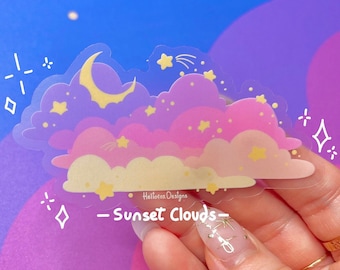 Naklejka z chmurami zachodzącego słońca, naklejka z chmurą, naklejka z gwiazdą, naklejka z marzeniami, naklejka z niebios, naklejka estetyczna, naklejka z gwiazdą spadającą, wyjątkowy prezent