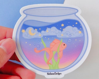 Goldfish Sticker, goldfish decal, fish sticker, vinyl decal, fishbowl sticker, fishbowl decal, cute stickers, dreamy sticker, laptop decal