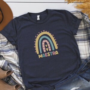 Retro Maestra T Shirt, Bilingual Teacher Shirts Rainbow, Spanish Teacher Shirt, Maestra Bilingue Shirt Retro Rainbow, Spanish Teacher Gift