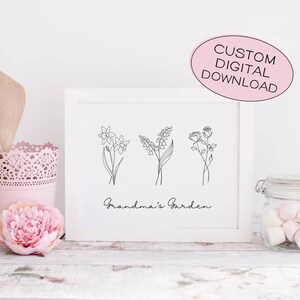 Custom Birth Flower Bouquet Art: Grandma's Garden Gift (Digital Download)