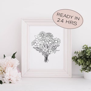 Custom Birth Flower Bouquet Art: Personalized Family Wildflower Print (Digital Download)