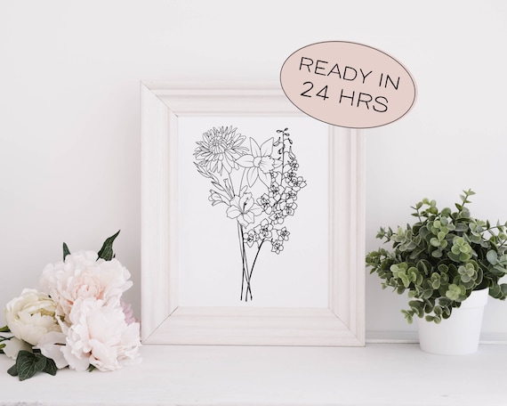 Easter Flowers, Customizable Birth Flower Wall Art, SMALL Bouquet, Easter Gift, Printable Family Art, Flowers for Easter for Grandma or Mom