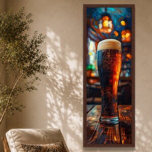Dark Beer Glass Cozy Pub Ambiance Canvas Print, Refreshing Beverage Home Bar Art