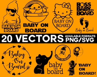 Baby On Board Vector Bundle, Baby SVG, Kid On Board Vector, Toddler Svg, Kid In Car, Baby On Board Clipart, SVG PNG Cricut Silhouette Files