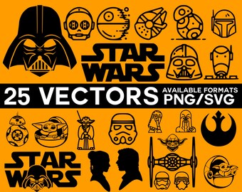 Star Wars Vector Pack, Star Wars Vector Pack, Baby Yoda SVG, Star Wars Cricut, Yoda Silhouette, Darth Vader Vector Silhouette SVG Files Diy