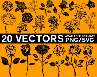 Rose Vector Pack, Rose Clipart, Flowers SVG, Roses SVG, Rose Bundle SVG, Rose Vector, Rose Silhouette, Rose Cricut Vinyl Cutting Files Diy