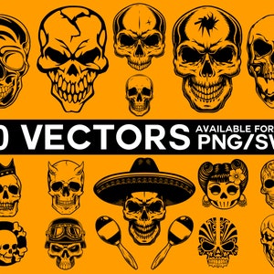 Skull Vector Pack, Skull Clipart, Skull Head SVG, Skull Vector Bundle, Skull Stencil Cut File Silhouette Cricut Vinyl Files Diy