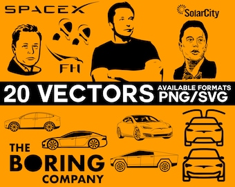 Elon Musk Vector Pack, SpaceX Vector, The Boring Company, SolarCity, Elon SVG, Flacon Heavy Logo SVG PNG Cricut Silhouette Files