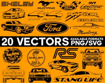 Ford Vector Bundle, Ford Mustang Vector, Ford SVG, Ford Shelby Vector, Shelby SVG, Ford Truck Vector, Ford Cricut Silhouette Files