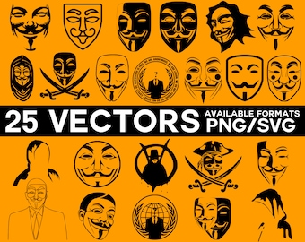 Anonymous Vector Bundle, Guy Fawkes Mask SVG, Vendetta Vector, Hacker Silhouette, Anonymous Mask Vector, SVG PNG Cricut Silhouette Files