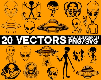 Aliens Vector Pack, Aliens Silhouette, Spaceship Vector, Aliens Clipart Martians Svg UFO Clipart SVG PNG Cricut Silhouette Files
