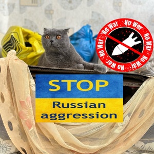 Stoppen Sie die russische Aggression – Unterstützen Sie die ukrainische Familie – Ukrainische Postkarte – Download digitaler Dateien – Ukrainische Katze – Sofortiger Download der Mediendatei