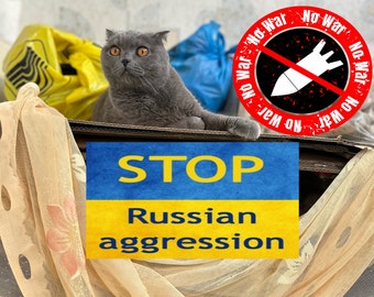 Stop Russische agressie - Steun de Oekraïense familie - Oekraïense ansichtkaart - Digitale bestandsdownload - Oekraïense kat - Instant Download Mediafile