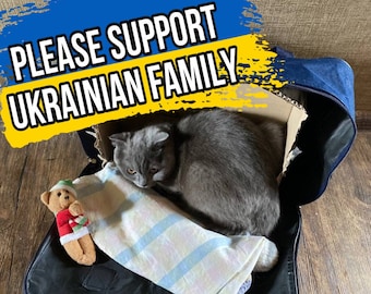 Support Ukrainian Family. Peace for Ukraine. Digital file Download. Ukrainian pet. Save cat. Ukrainian Postcard