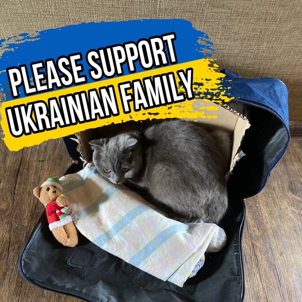 Support Ukrainian Family. Peace for Ukraine. Digital file Download. Ukrainian pet. Save cat. Ukrainian Postcard