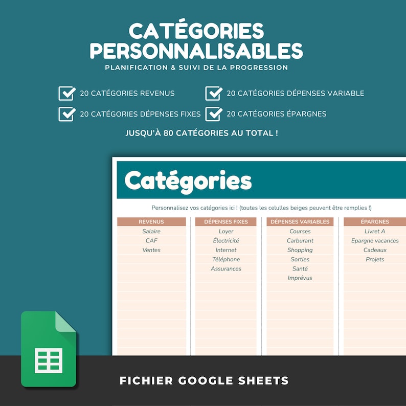 PLANNER BUDGET digital complet en FRANÇAIS Budget annuel et budget mensuel avec suivi des dépenses 8 outils budgétaires Google Sheets image 9