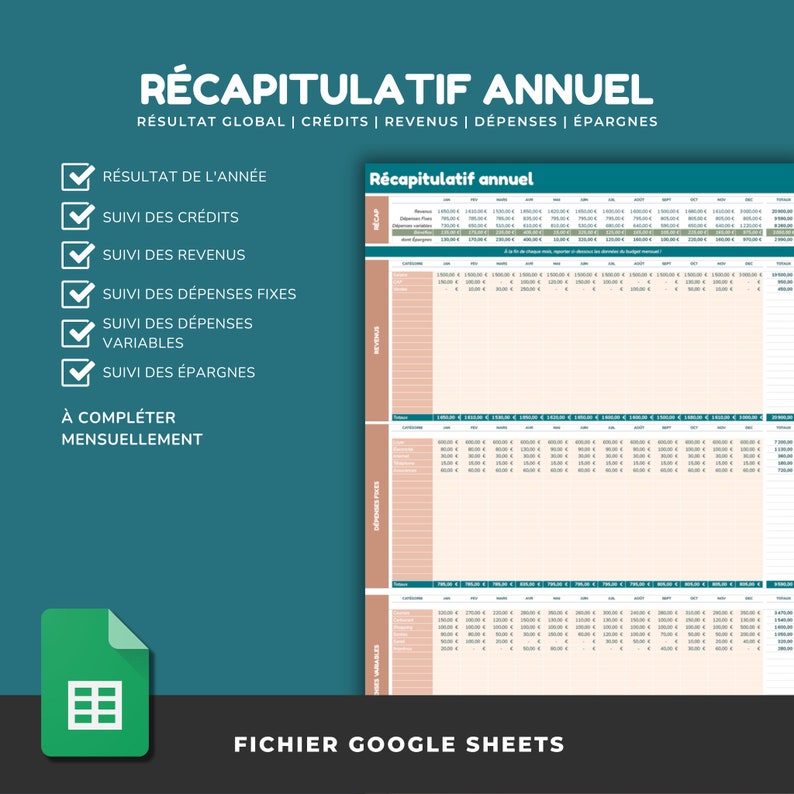 Complete digital BUDGET PLANNER in FRENCH Annual budget and monthly budget with expense tracking 8 budgeting tools Google Sheets image 3