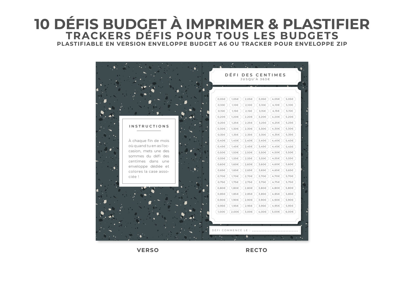 10 Défis enveloppes budget A6 À IMPRIMER ET PLASTIFIER Tracker Défi