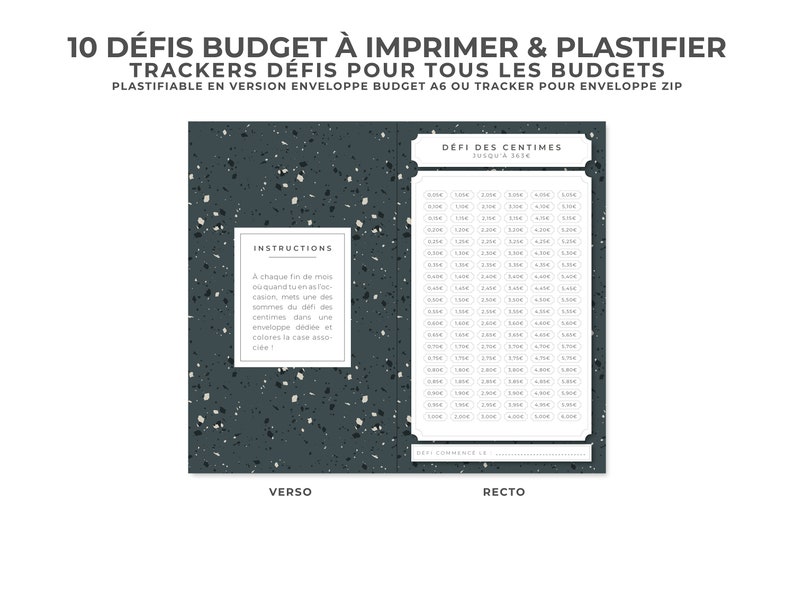 10 Défis enveloppes budget A6 À IMPRIMER ET PLASTIFIER Tracker Défi