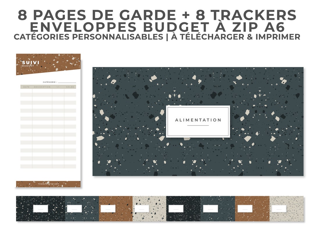 Pages de garde enveloppes budget zip classeur A6 étiquettes