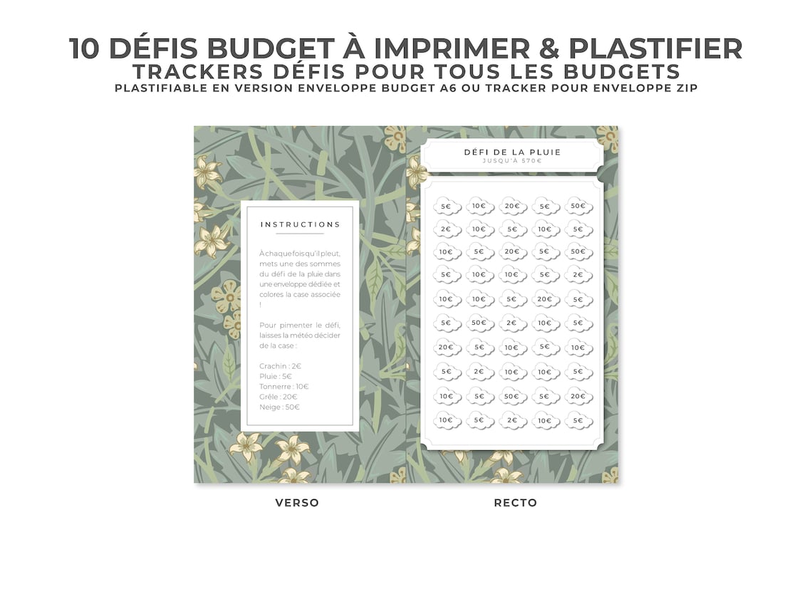 10 Défis Enveloppes Budget A6 À IMPRIMER ET PLASTIFIER Etsy Canada