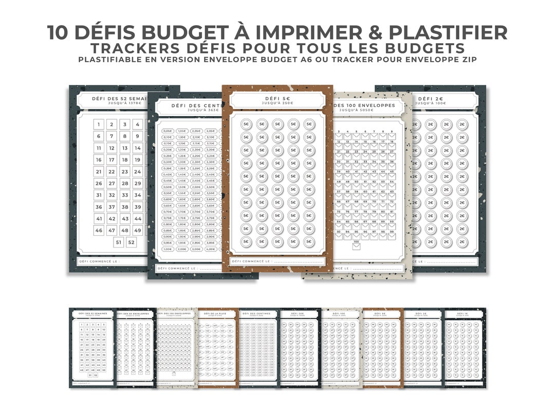 10 Défis enveloppes budget A6 | À IMPRIMER ET PLASTIFIER | Tracker Défi