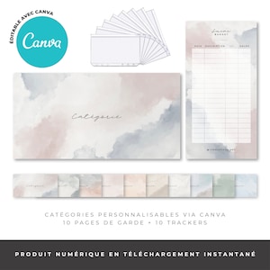 Cover pages budget envelopes zip binder A6 personalized labels + 10 budget trackers to print | Customizable via Canva