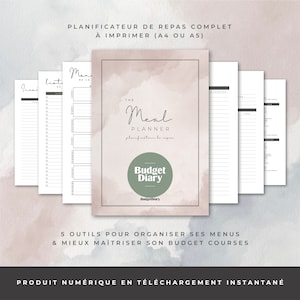 Planificateur de repas en français à imprimer | Meal planner repas | Menu de la semaine | Liste de courses | Fruits et légumes de saison
