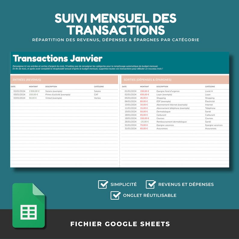 Complete digital BUDGET PLANNER in FRENCH Annual budget and monthly budget with expense tracking 8 budgeting tools Google Sheets image 5