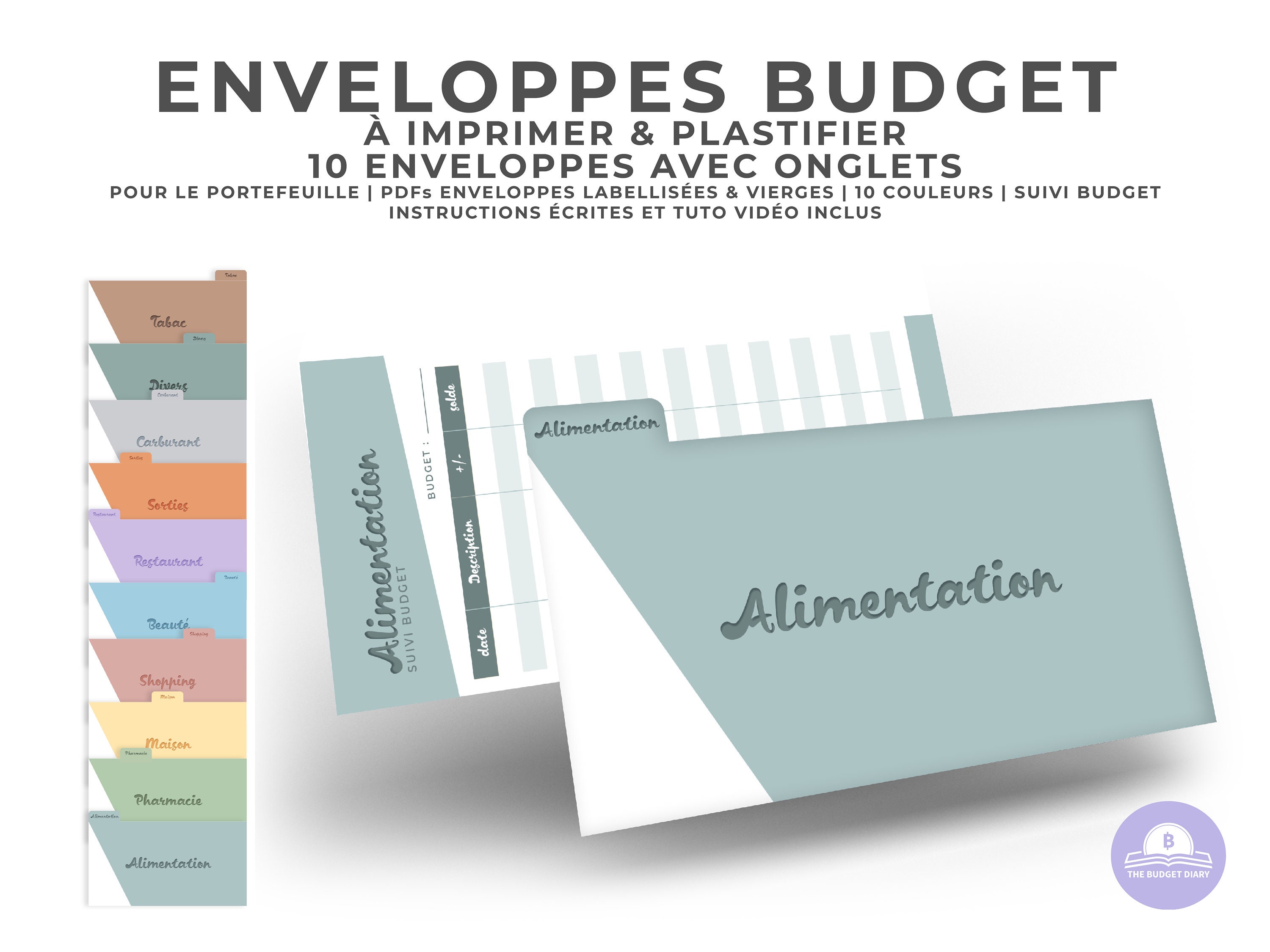 10 Enveloppes budget à onglet à IMPRIMER & PLASTIFIER pour portefeuille 10  couleurs Labellisées et vierges -  France
