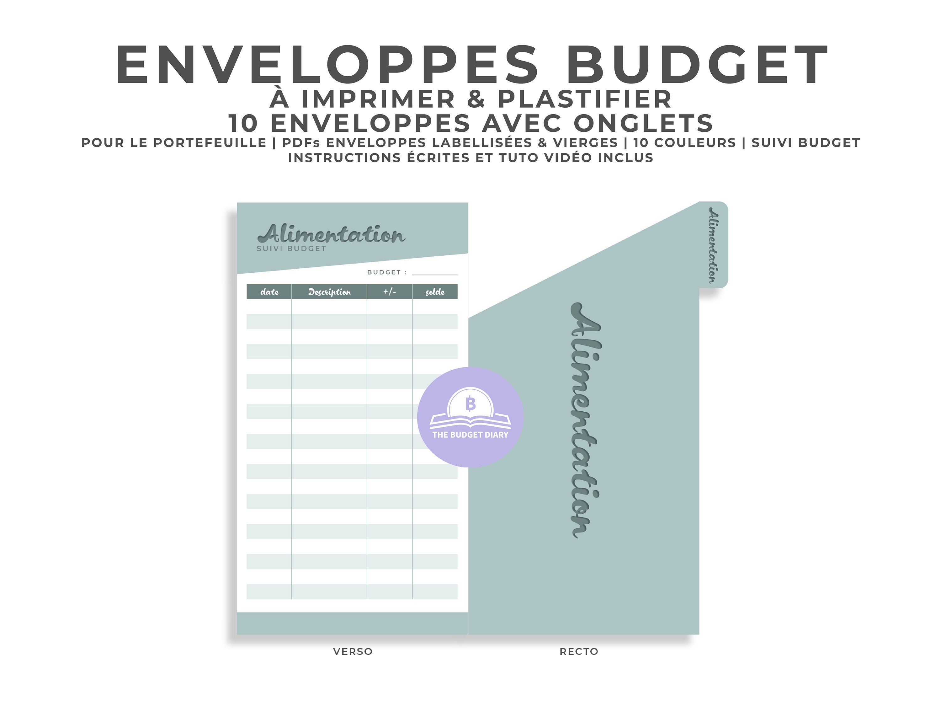 10 Budget Tab Envelopes to PRINT & LAMINATE for Portfolio 10 Colors Labeled  and Virgin 