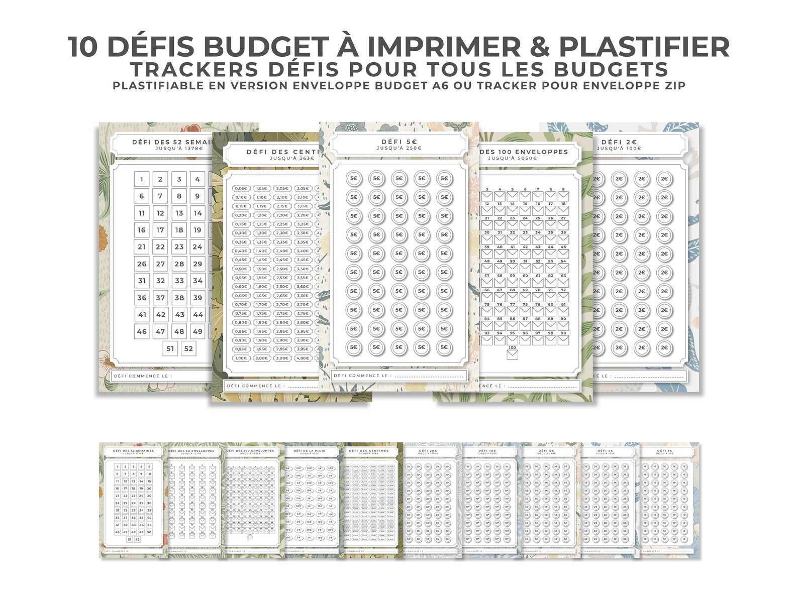 10 Défis enveloppes budget A6 | À IMPRIMER ET PLASTIFIER | Tracker Défi