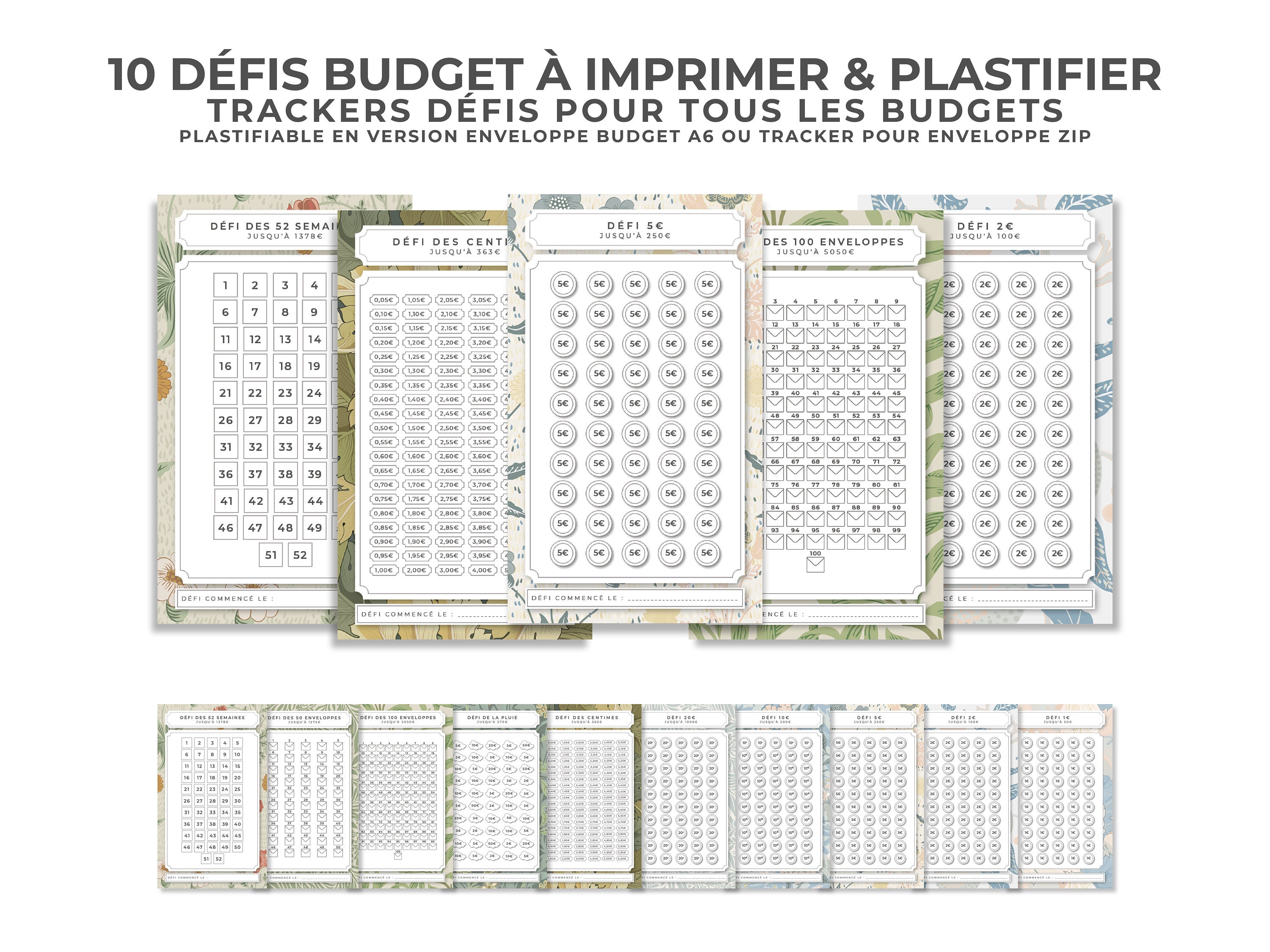 10 Défis enveloppes budget A6 | À IMPRIMER ET PLASTIFIER | Tracker Défi