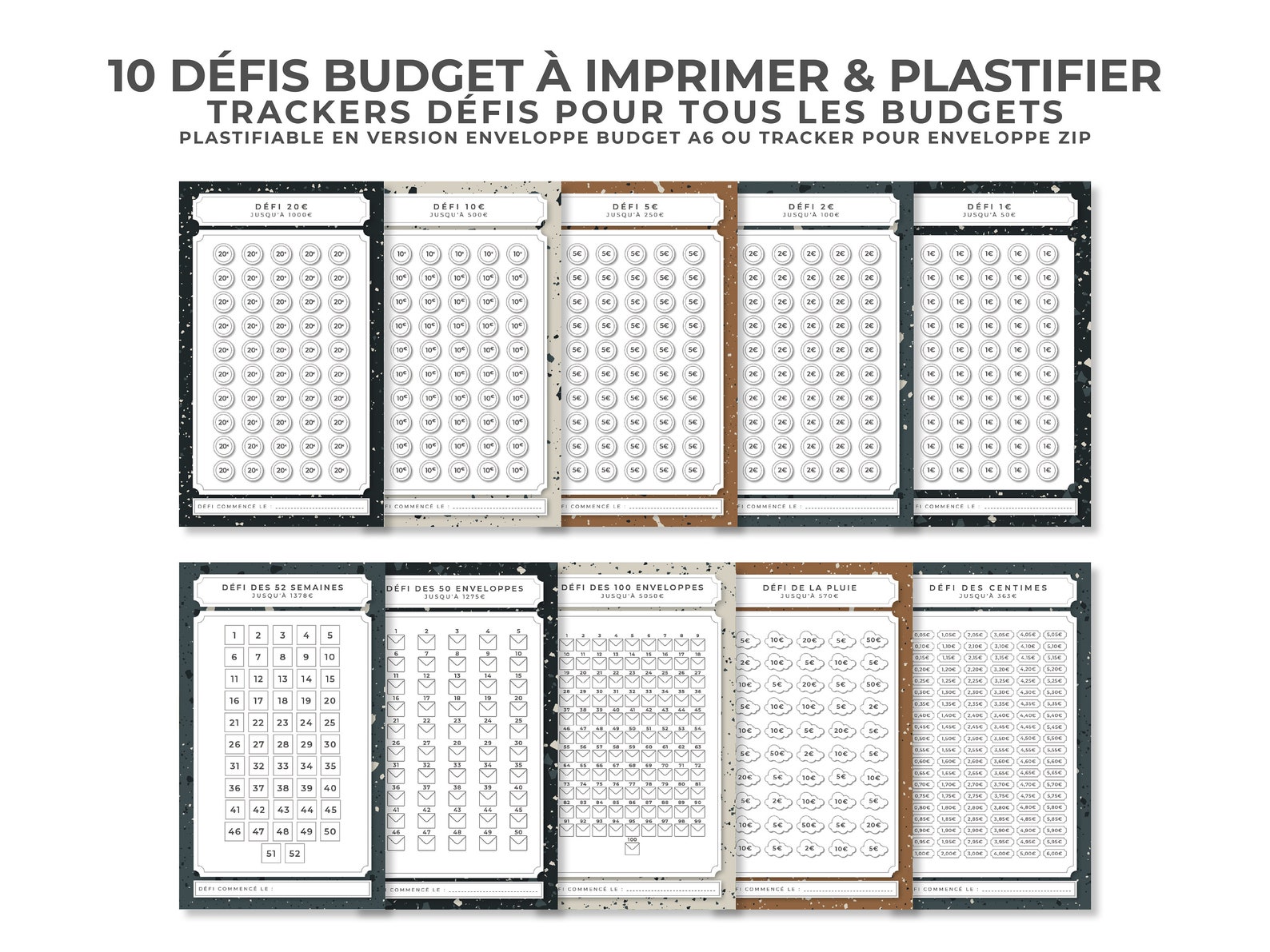 10 Défis enveloppes budget A6 À IMPRIMER ET PLASTIFIER Tracker Défi budgétaire A6 français