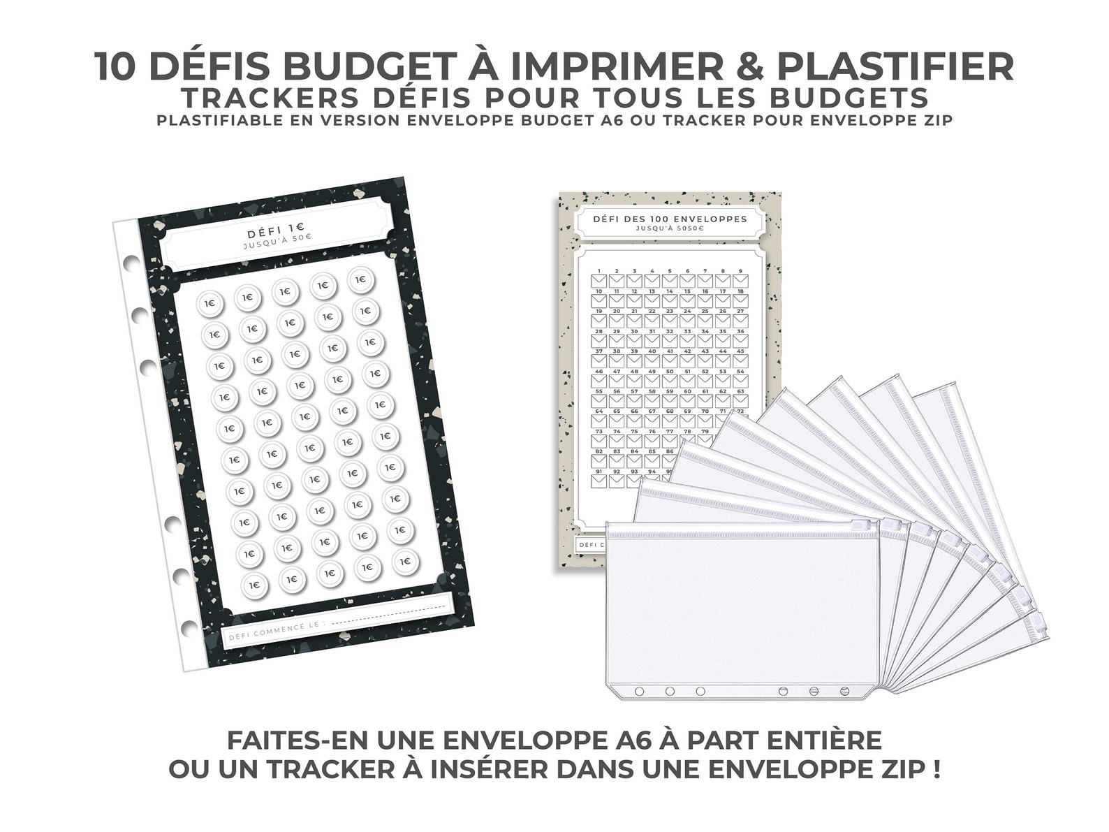 10 Défis enveloppes budget A6 À IMPRIMER ET PLASTIFIER Tracker Défi