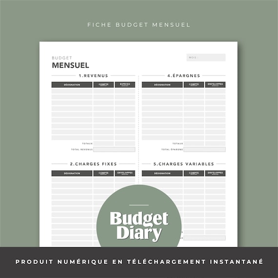 Monthly Budget Sheet TO PRINT Compatible With Budget Envelopes