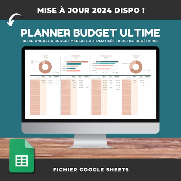 PLANNER BUDGET digital complet en FRANÇAIS | Budget annuel et budget mensuel avec suivi des dépenses | 8 outils budgétaires | Google Sheets