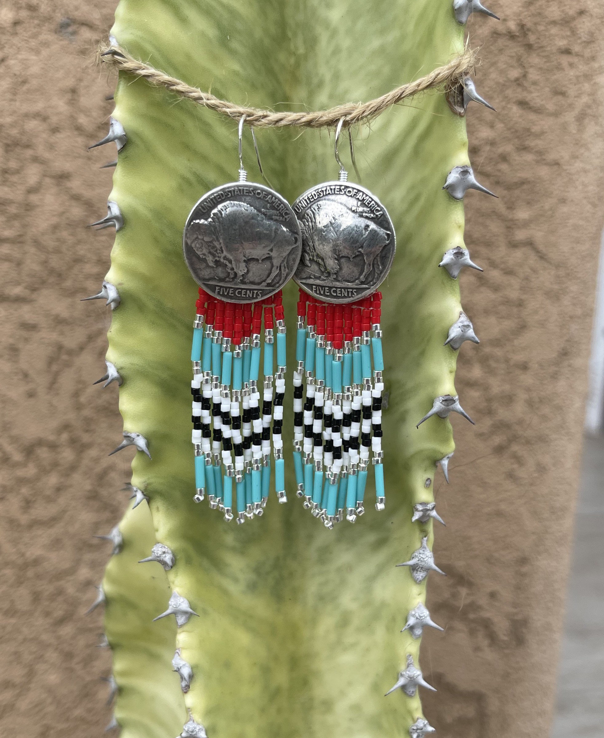 Short Buffalo Nickel Beaded Earrings Etsy