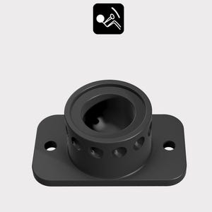 May include: A black, cylindrical automotive component with a rectangular base. The cylinder features a series of small, evenly spaced holes around its circumference. Two holes are visible on the base. A small icon of a person in a car seat is in the top left corner.