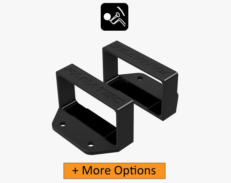 Puede incluir: Dos soportes de metal negro con la palabra "Fanatec" impresa en ellos. Los soportes est&aacute;n dise&ntilde;ados para sujetar un dispositivo o accesorio.