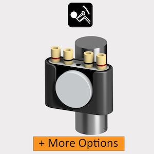 May include: A black and silver audio adapter with four gold-colored connectors. The adapter has a white button and a black housing.  + More Options