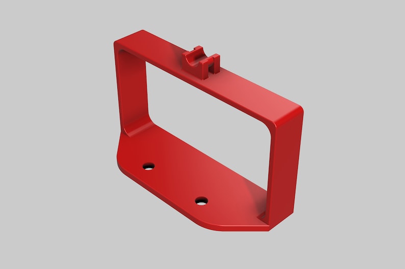 May include: Red plastic wall mount with a rectangular opening and two holes on the bottom.