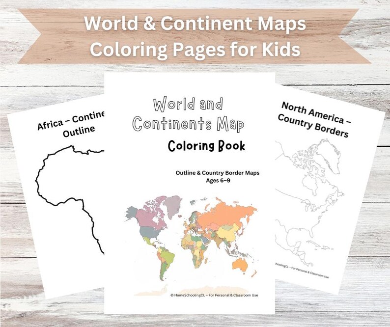 World & Continent Map Coloring Pages for Kids | Geography Printable PDF ...