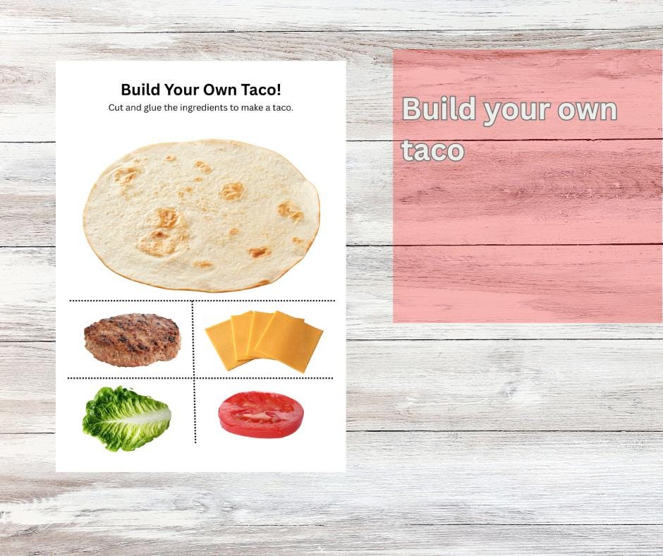 Taco Worksheet Mexico Food Activities for Kids Printable | Build a Taco Game ...