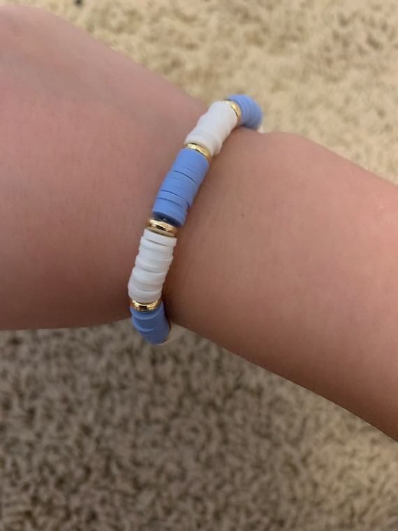 Blue and white clay bead bracelet