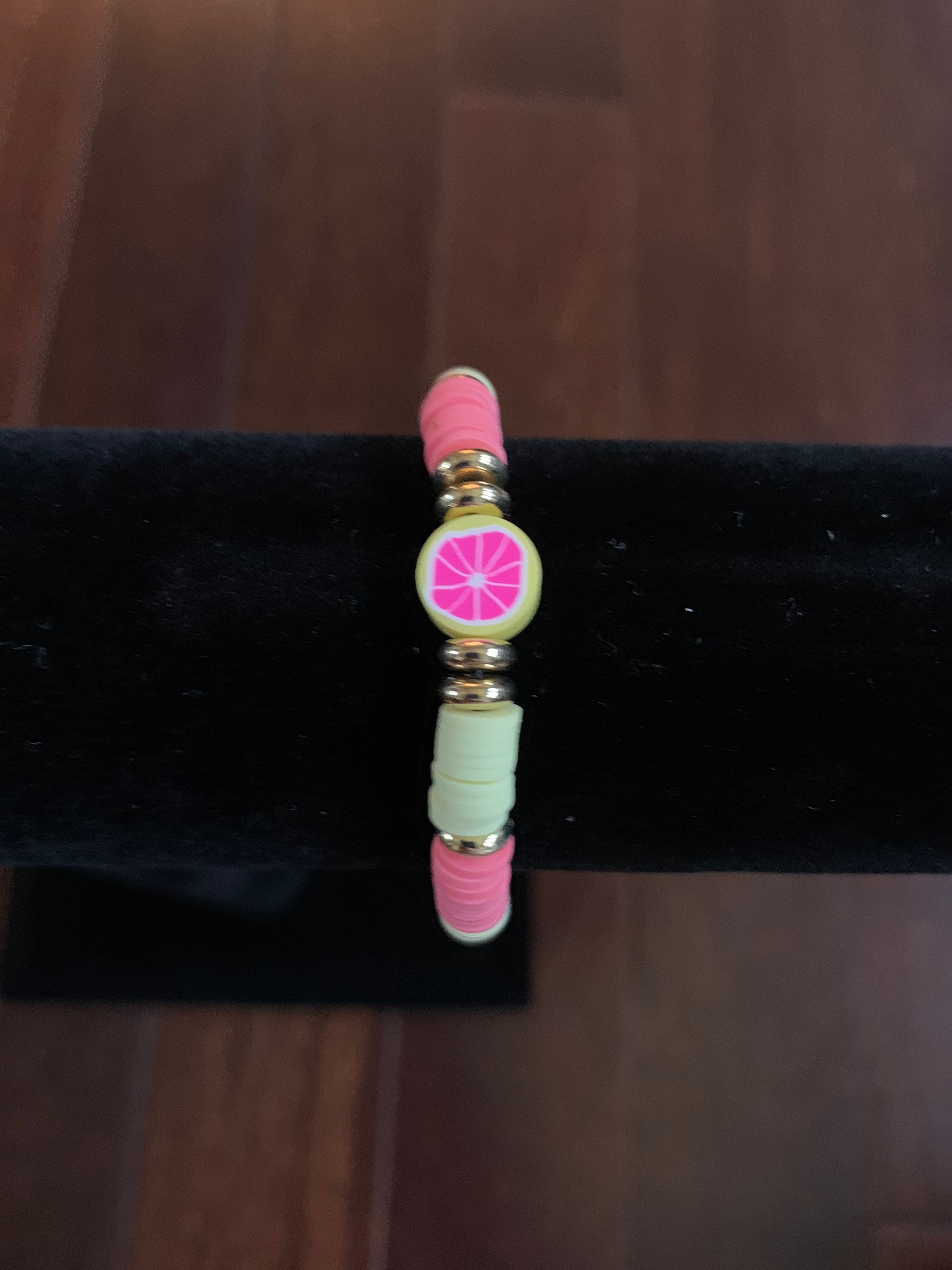 Pink and Rose Gold Clay Bead Bracelet Size Small 